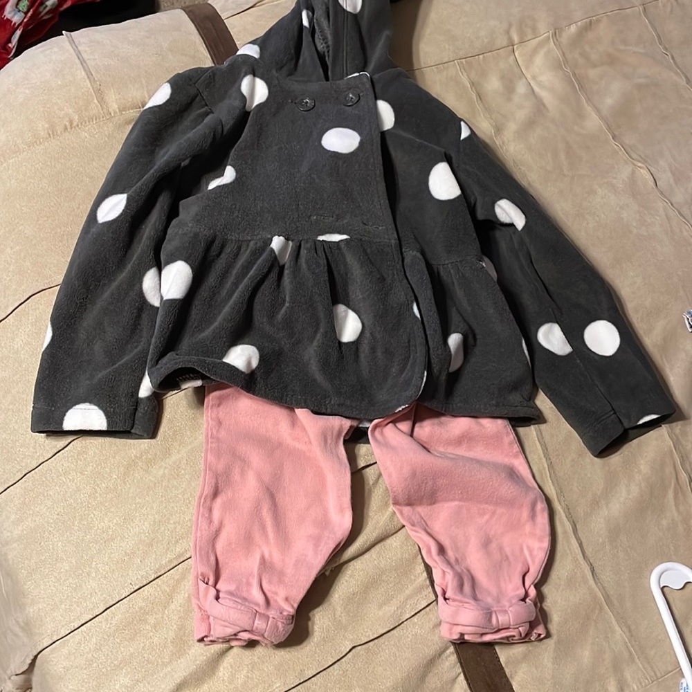 Carter’s 24 month pants and sweatshirt button up jacket, gray, and pink